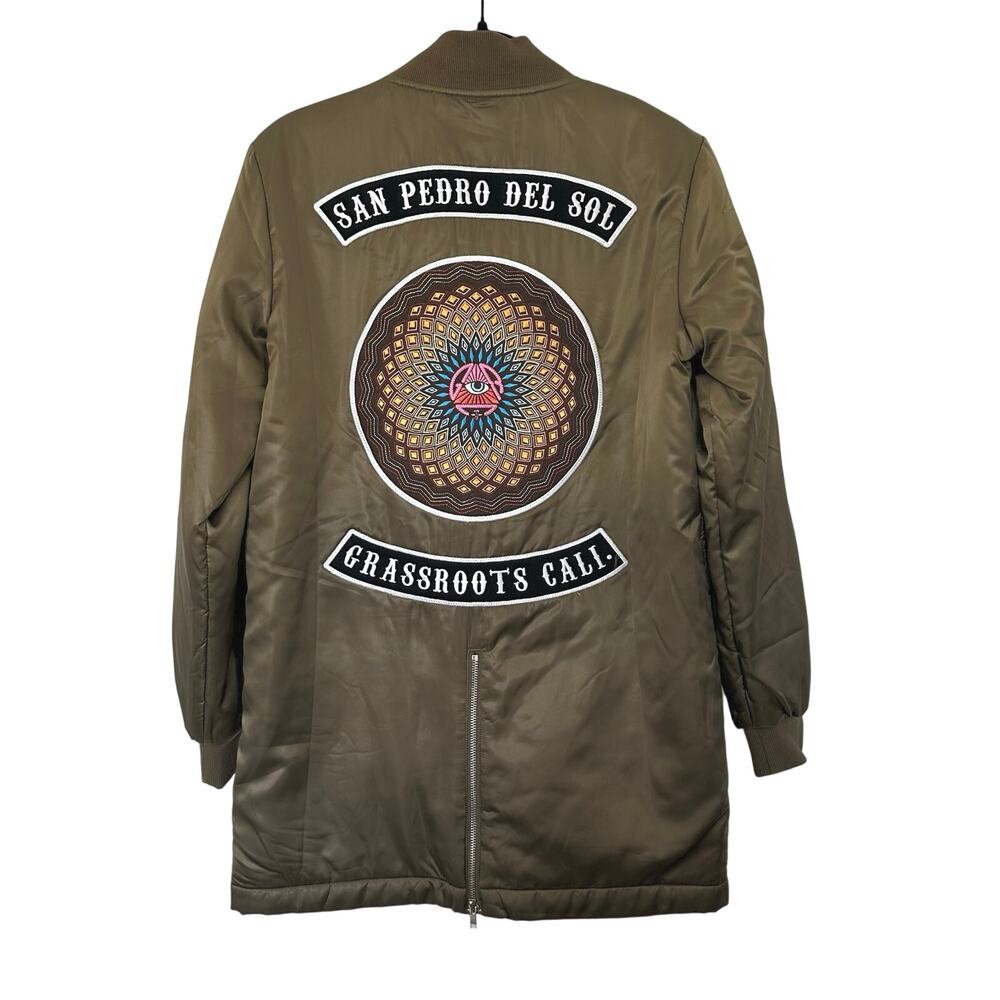 Grassroots California (M) Green Boho San Pedro Del Sol Festival Bomber Jacket
